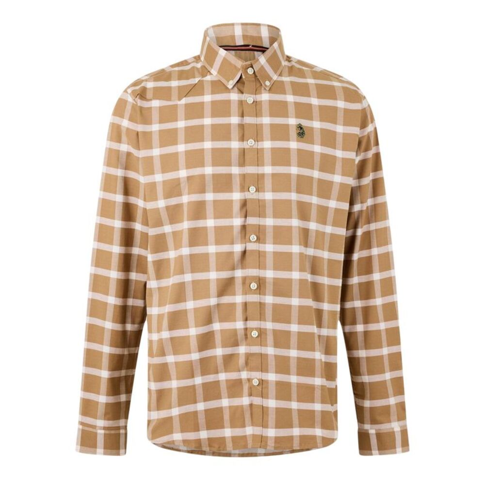Luke 1977 Mens Checked Oxford Long-Sleeved Shirt / Ecru/Caramel